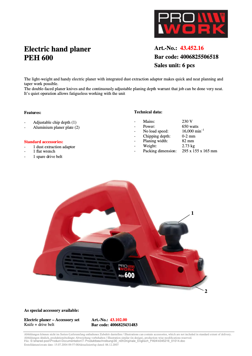 Imagen de la primera página del manual del dispositivo PEH 600