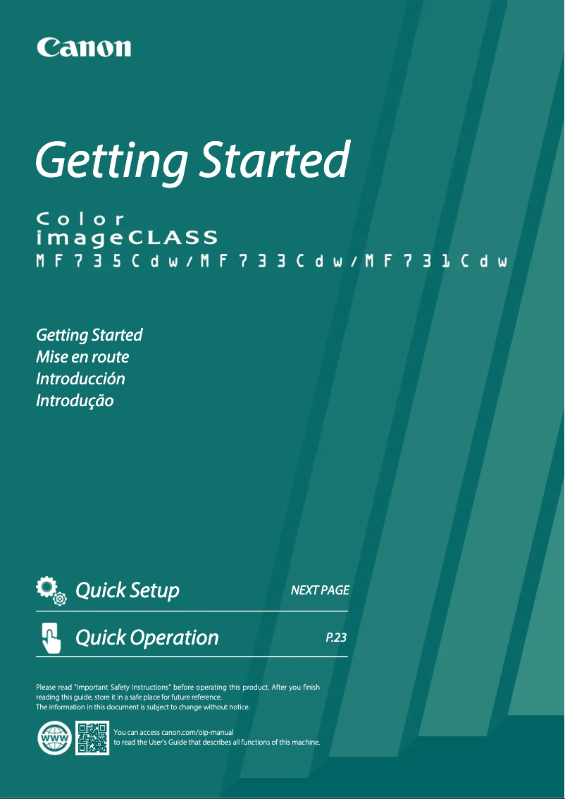 Imagen de la primera página del manual del dispositivo imageCLASS MF733Cdw