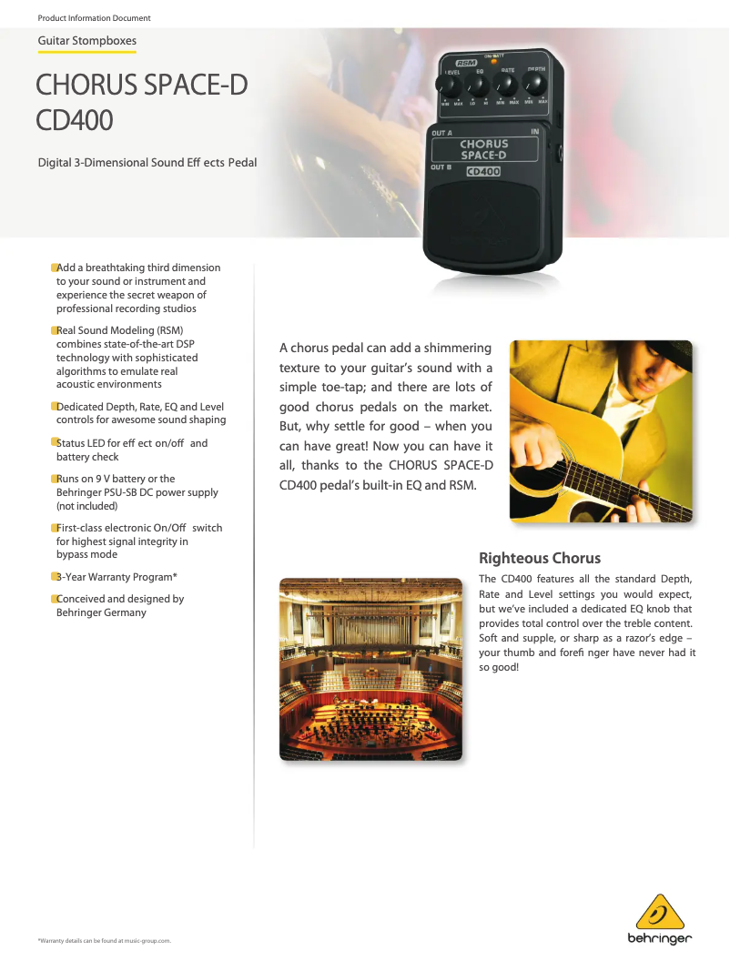 Imagen de la primera página del manual del dispositivo Chorus Space-D CD400