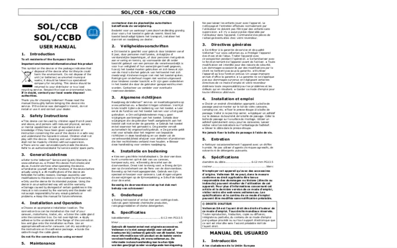 Imagen de la primera página del manual del dispositivo SOL/CCBD