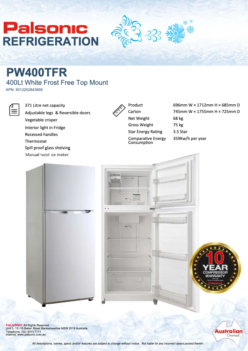 Imagen de la primera página del manual del dispositivo PW400TFR