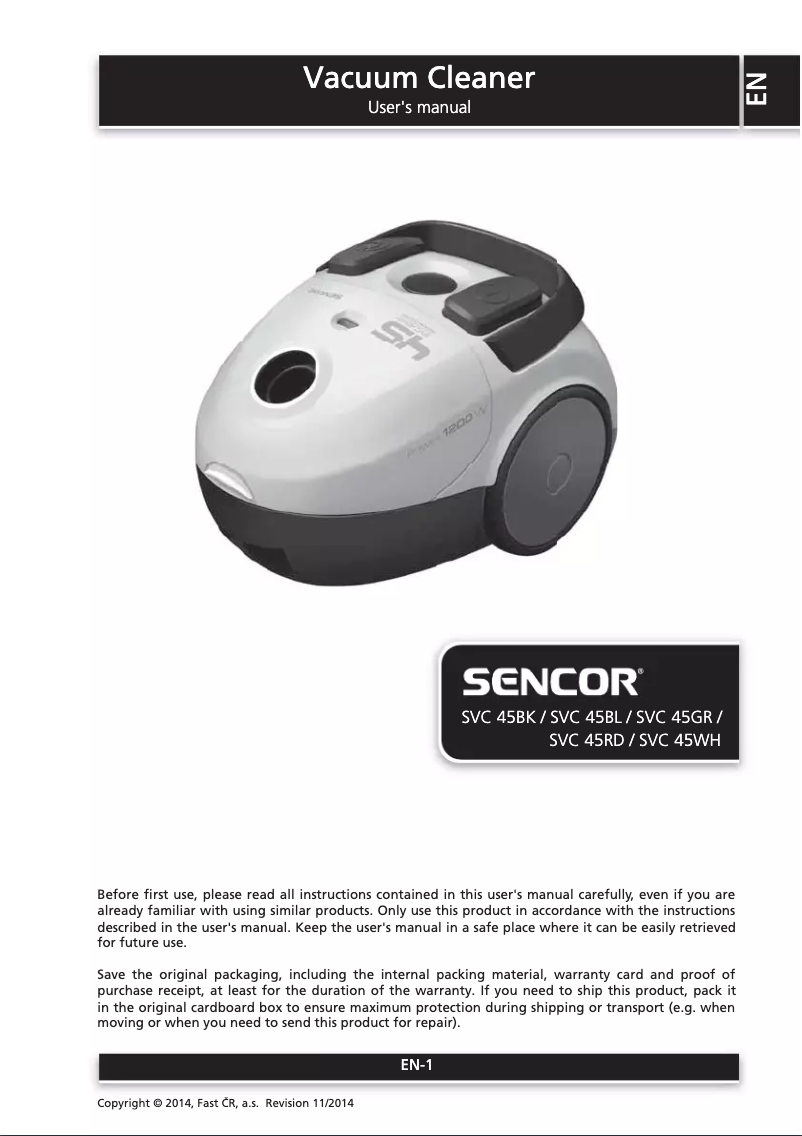 Imagen de la primera página del manual del dispositivo SVC 45BK