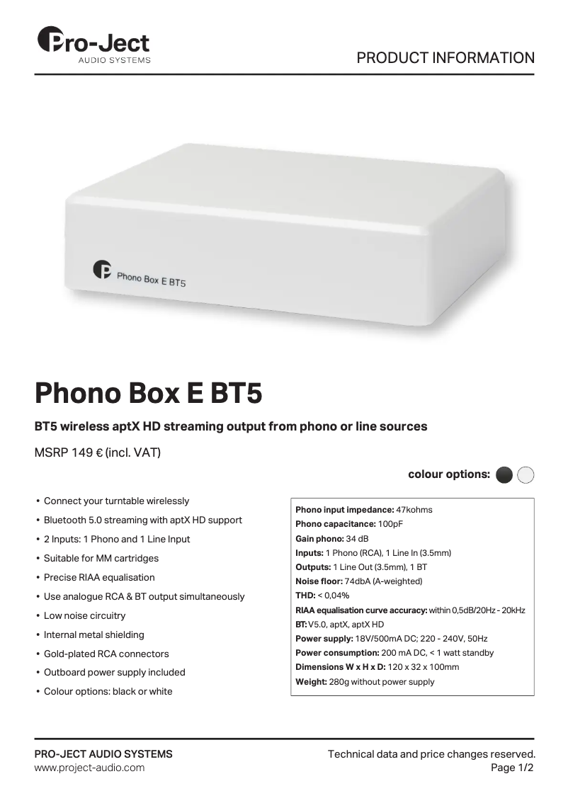 Imagen de la primera página del manual del dispositivo Phono Box E BT5