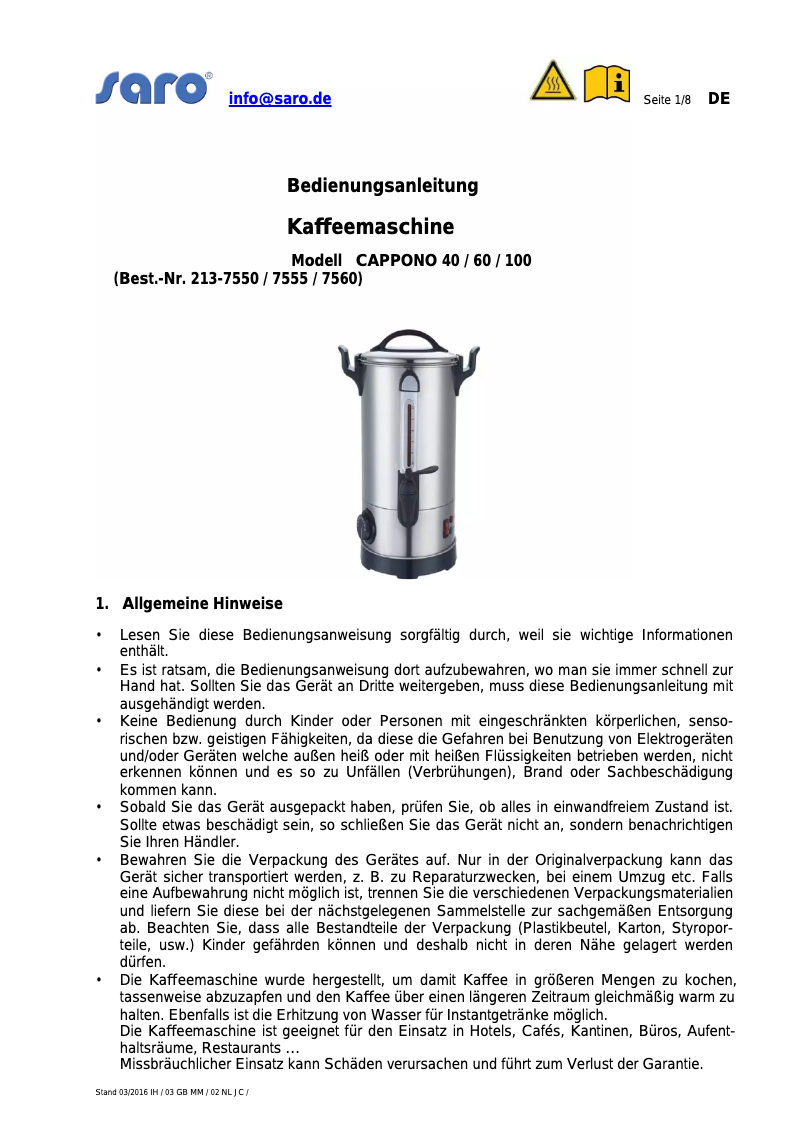 Imagen de la primera página del manual del dispositivo Cappono 60