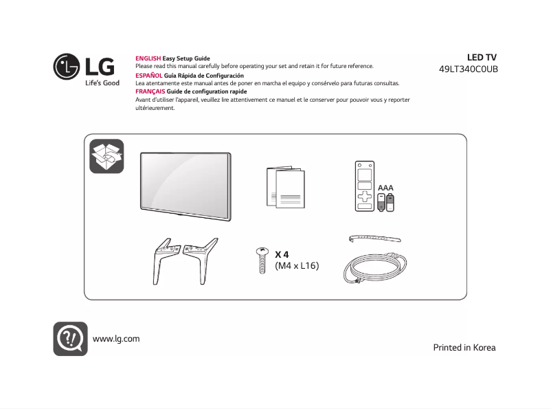 Imagen de la primera página del manual del dispositivo 49LT340C0UB
