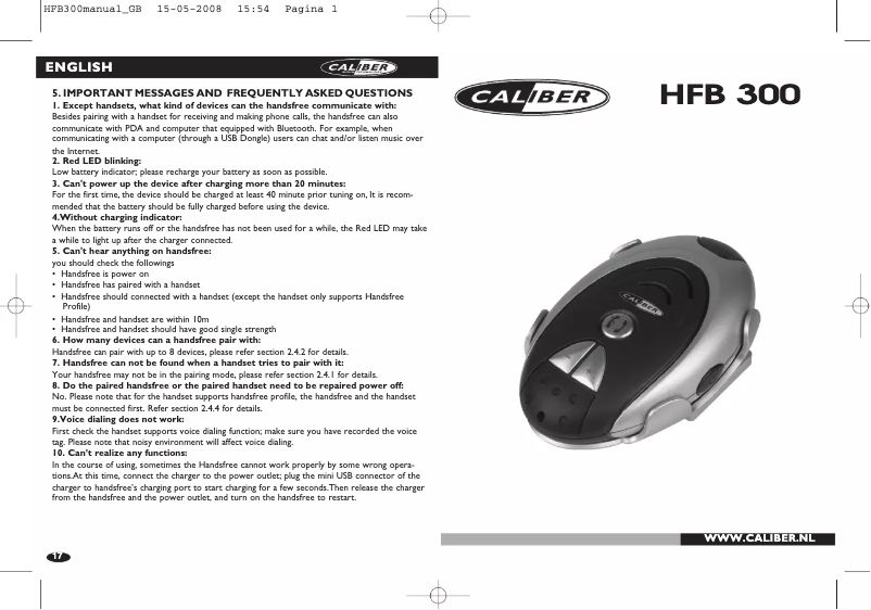 Imagen de la primera página del manual del dispositivo HFB 300