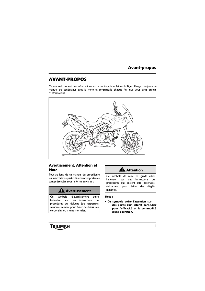 Imagen de la primera página del manual del dispositivo Tiger 1050 SE (2013)