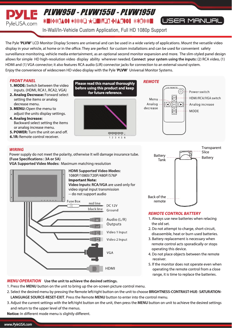 Imagen de la primera página del manual del dispositivo CA-PLVW195U
