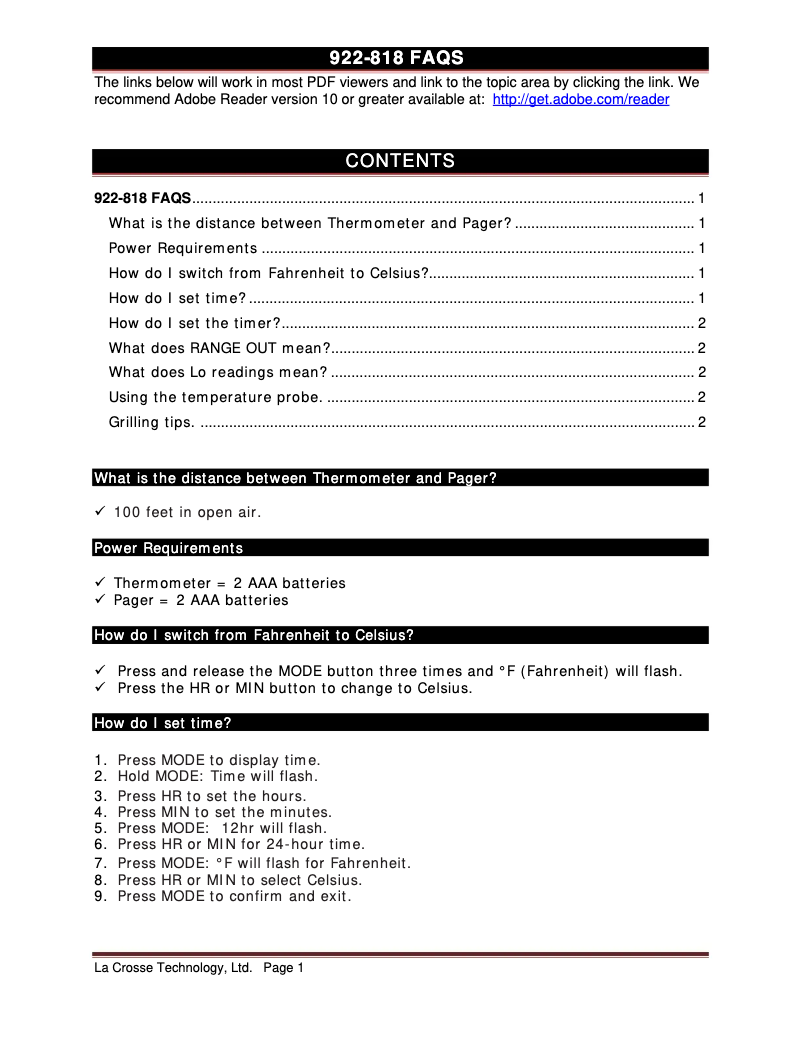 Imagen de la primera página del manual del dispositivo 922-818