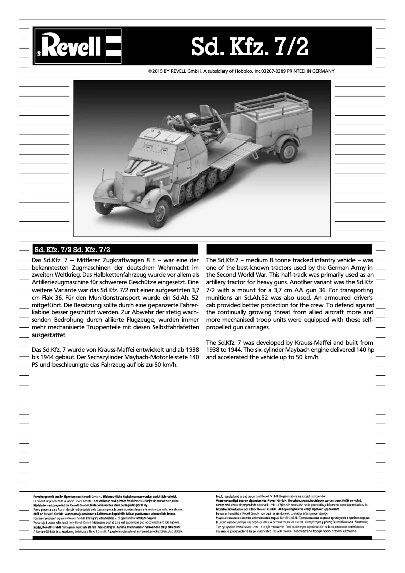 Imagen de la primera página del manual del dispositivo Sd.Kfz. 7/2