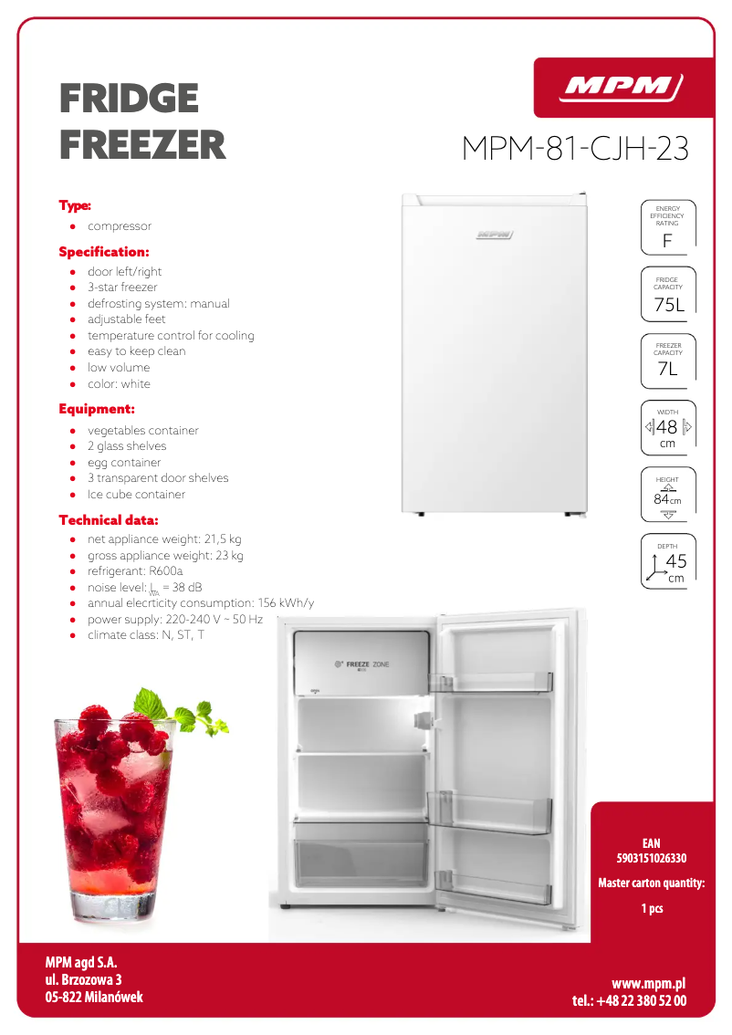 Página 1 del manual Ficha técnica MPM MPM-81-CJH-23