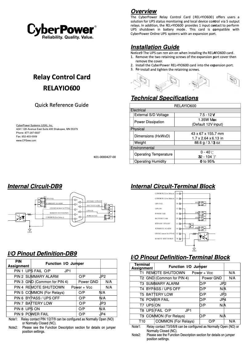 Imagen de la primera página del manual del dispositivo RELAYIO600