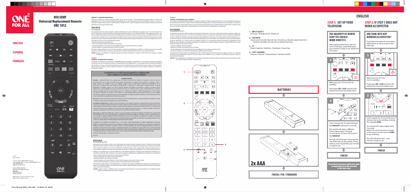 Página nº 1 - Manual de usuario One for all URC 1812
