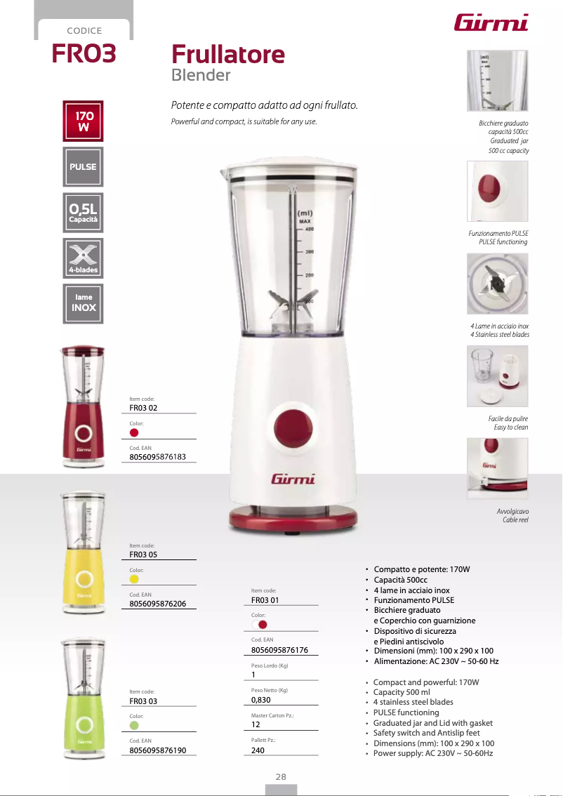 Página 1 del manual Ficha técnica Girmi FR03