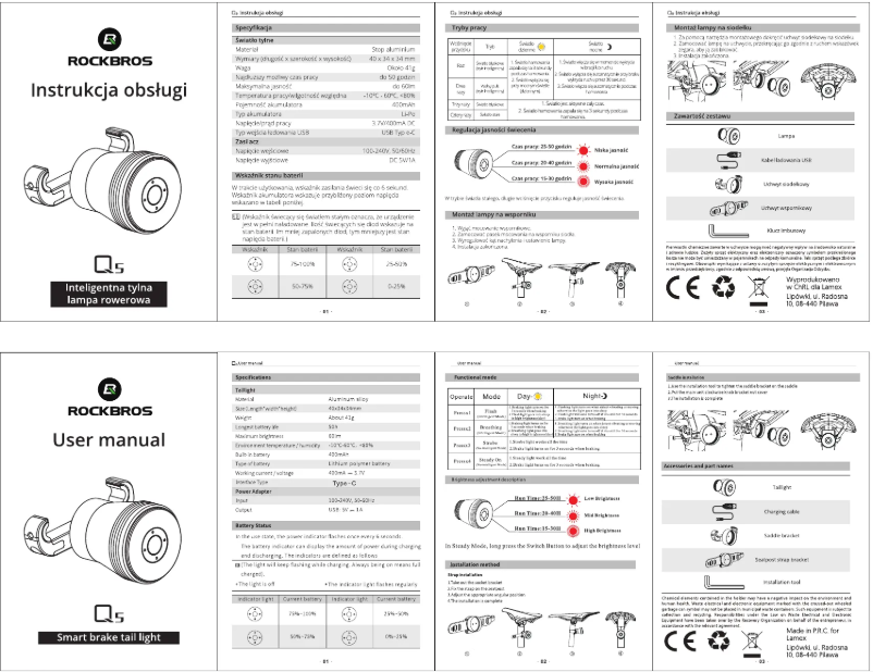 Página 1 del manual Manual de usuario Rockbros RTL907Q50