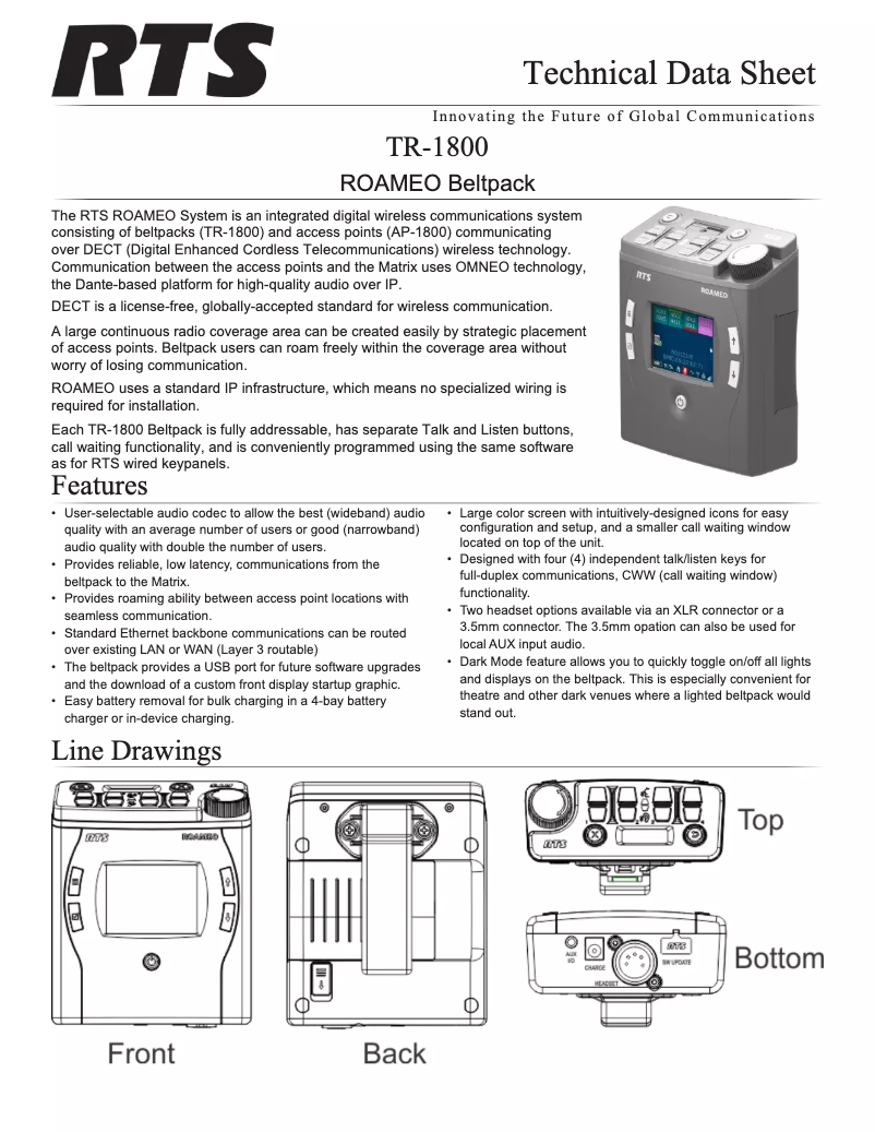 Página 1 del manual Ficha técnica RTS TR-1800