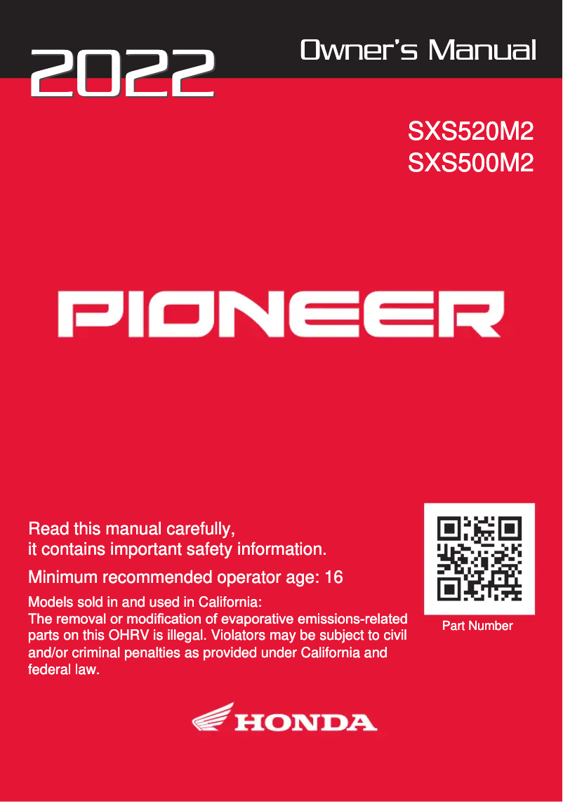 Página 1 del manual Manual de usuario Honda Pioneer 500 (2022)