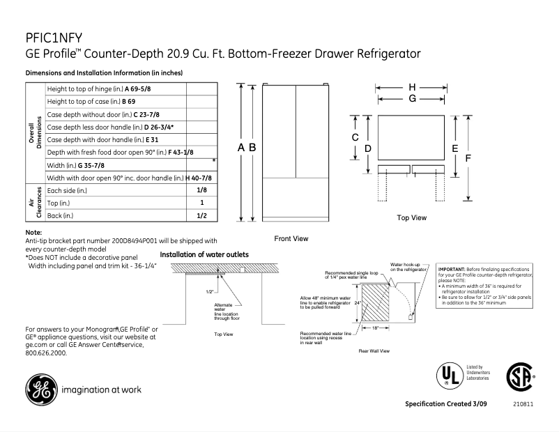 Imagen de la primera página del manual del dispositivo Profile PFIC1NFYBV