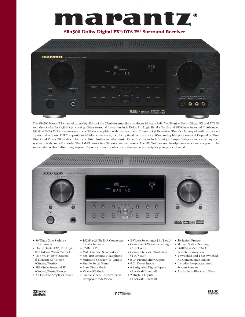 Página 1 del manual Ficha técnica Marantz SR-4500