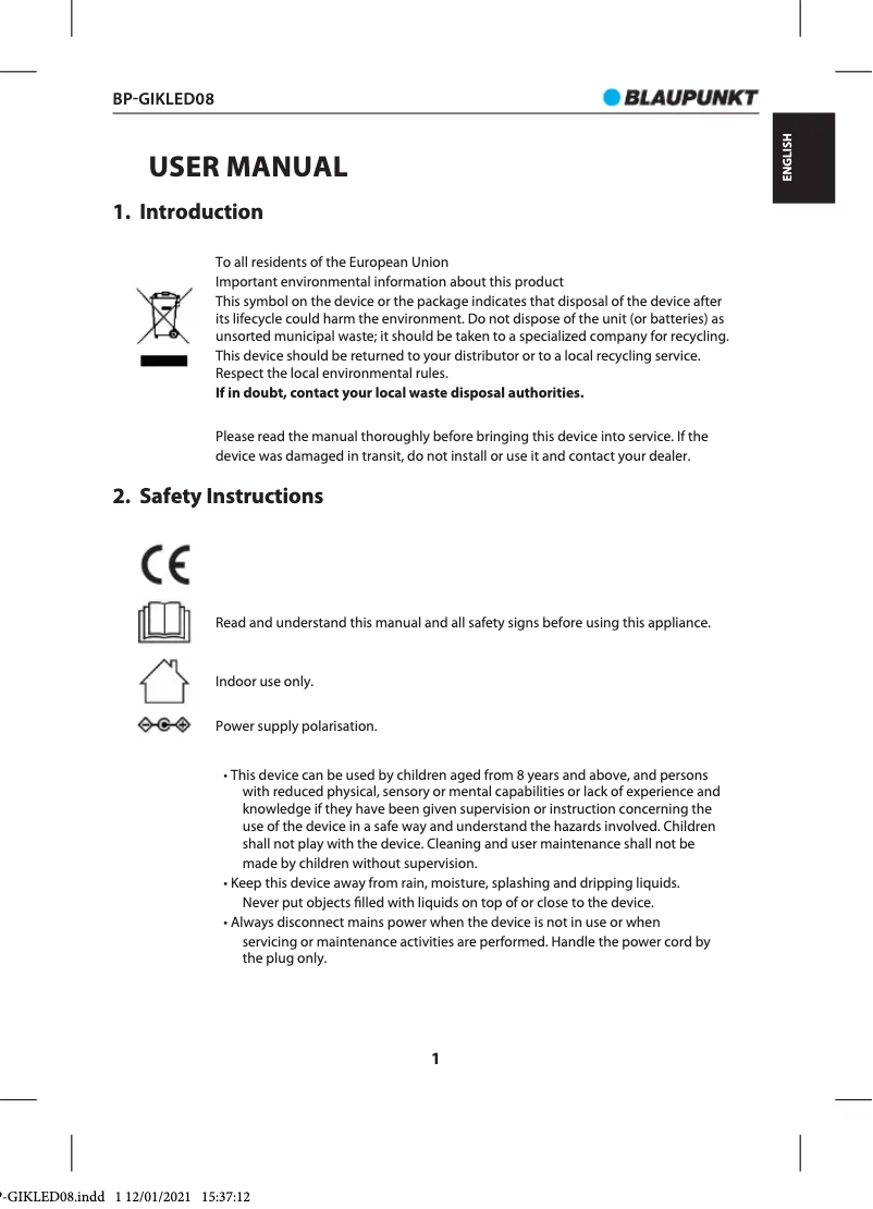 Página 1 del manual Manual de usuario Blaupunkt BP-GIKLED08