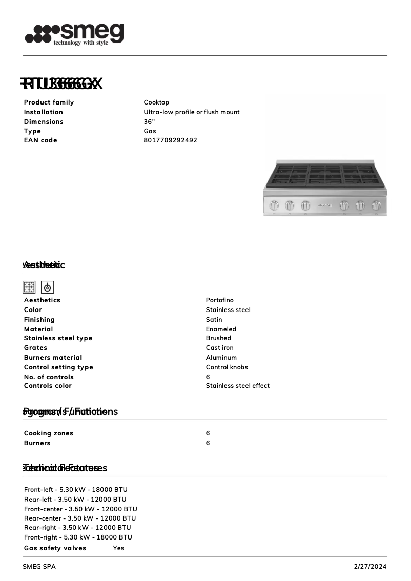 Página nº 1 - Ficha técnica Smeg RTU366GX