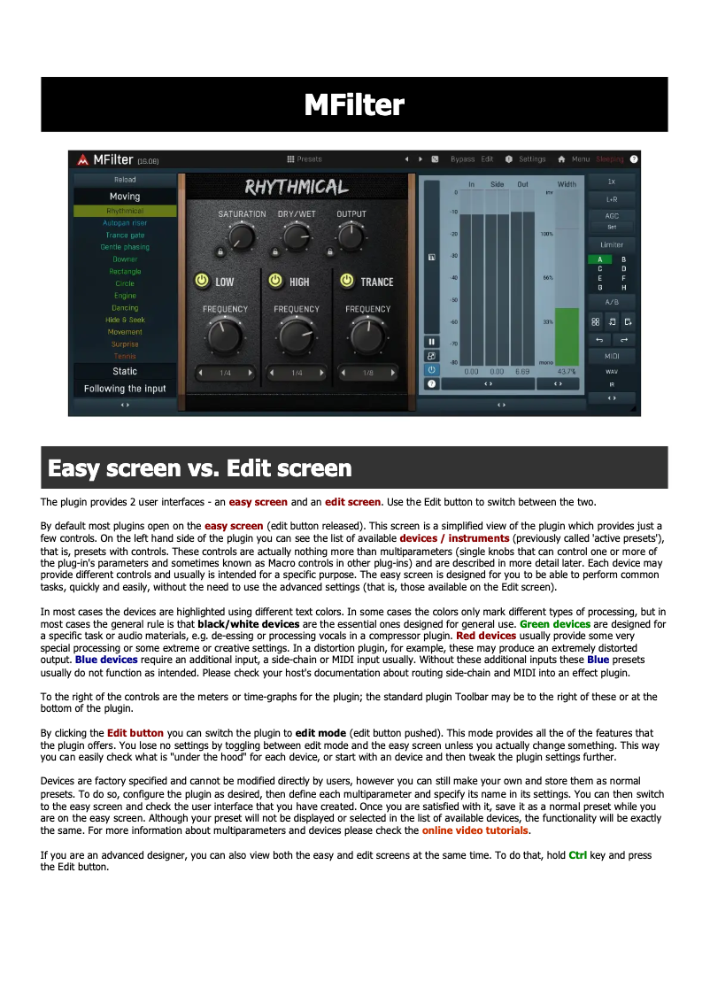 Página nº 1 - Manual de usuario MeldaProduction Mfilter