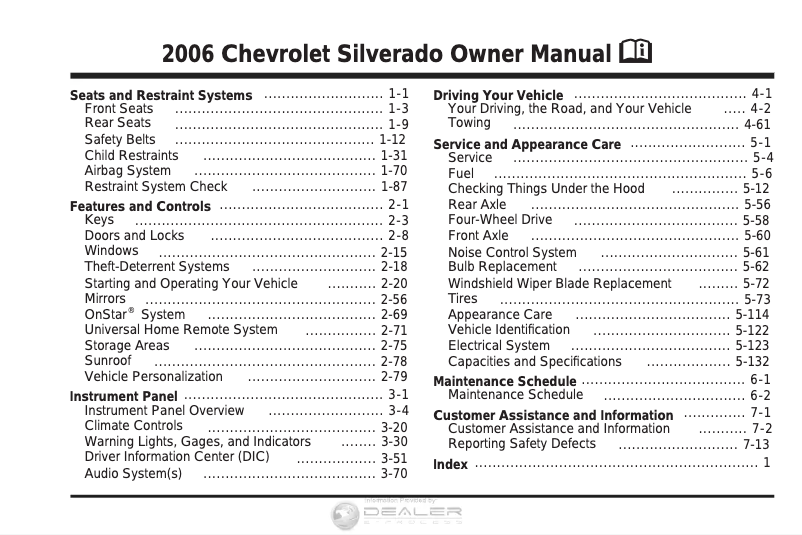 Imagen de la primera página del manual del dispositivo Silverado 2500 HD (2006)
