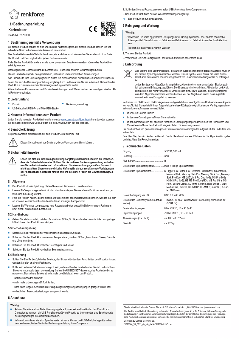 Página nº 1 - Manual de usuario Renkforce RF-PCR-150