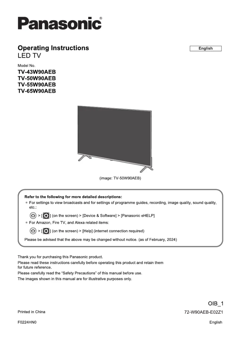 Imagen de la primera página del manual del dispositivo TV-65W90AEB