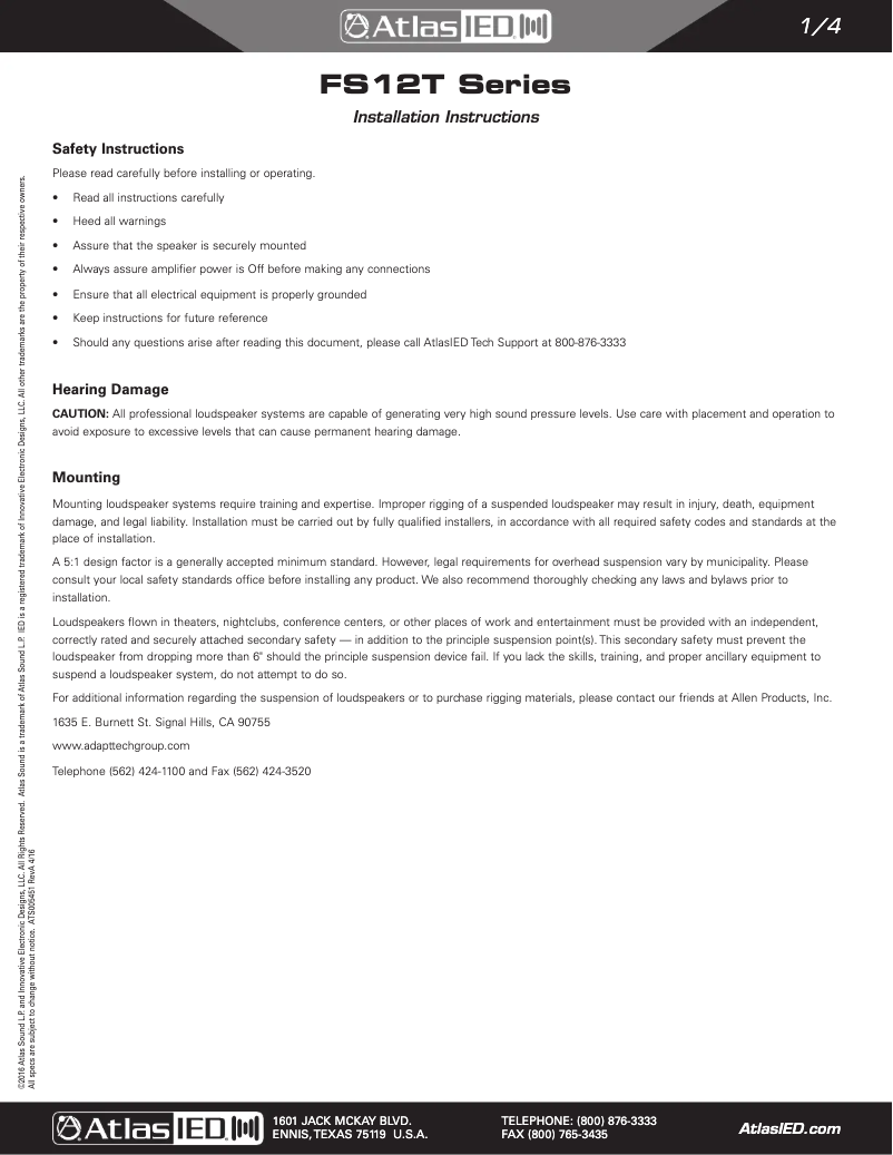 Página 1 del manual Manual de usuario Atlas FS12T-SUB