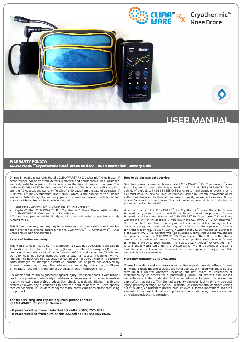 Página 1 del manual Manual de usuario Climaware RX Cryothermic