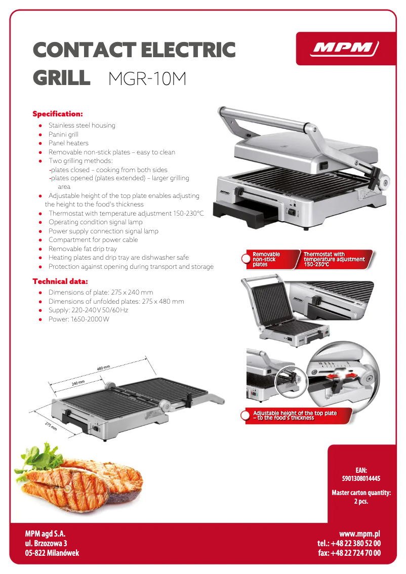 Página 1 del manual Ficha técnica MPM MGR-10M