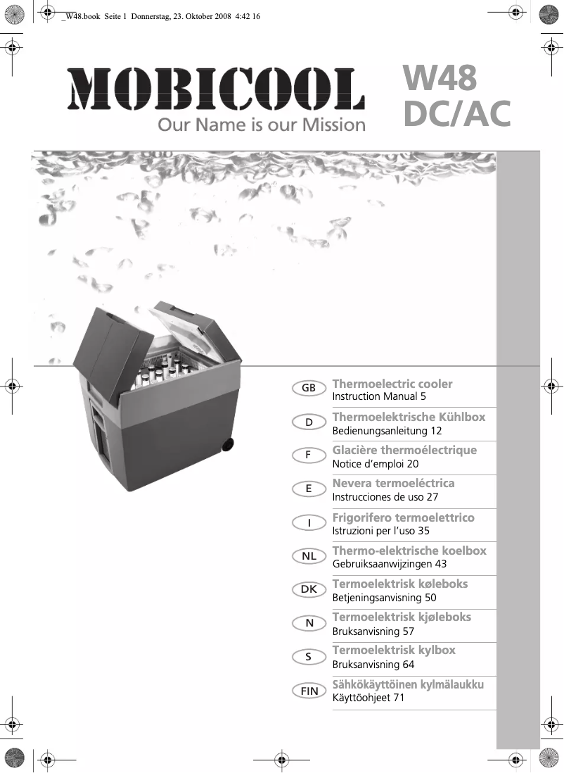Imagen de la primera página del manual del dispositivo Mobicool W48 DC