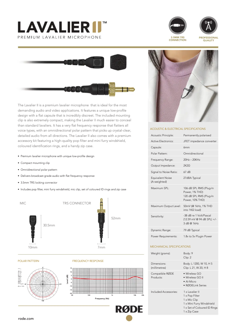 Página 1 del manual Ficha técnica Røde Lavalier II