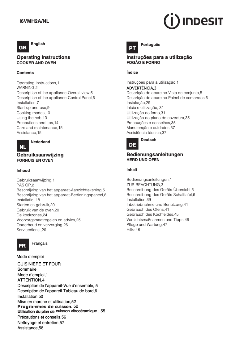 Página 1 del manual Manual de usuario Indesit I6VMH2A(X)/NL