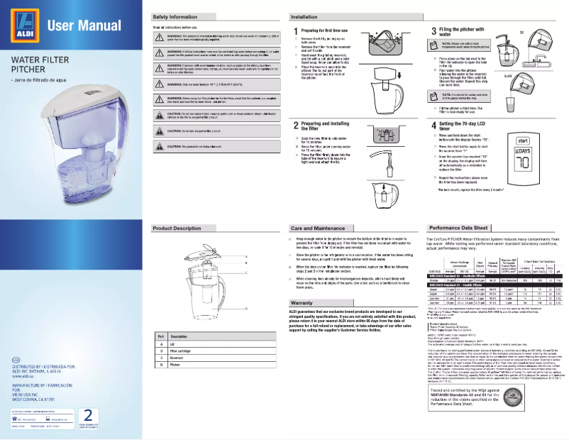 Imagen de la primera página del manual del dispositivo 6 Cup Water Filtration Pitcher 45707