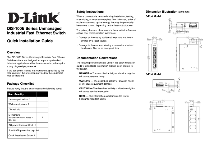 Página 1 del manual Guía de instalación D-Link DIS-100G-5W