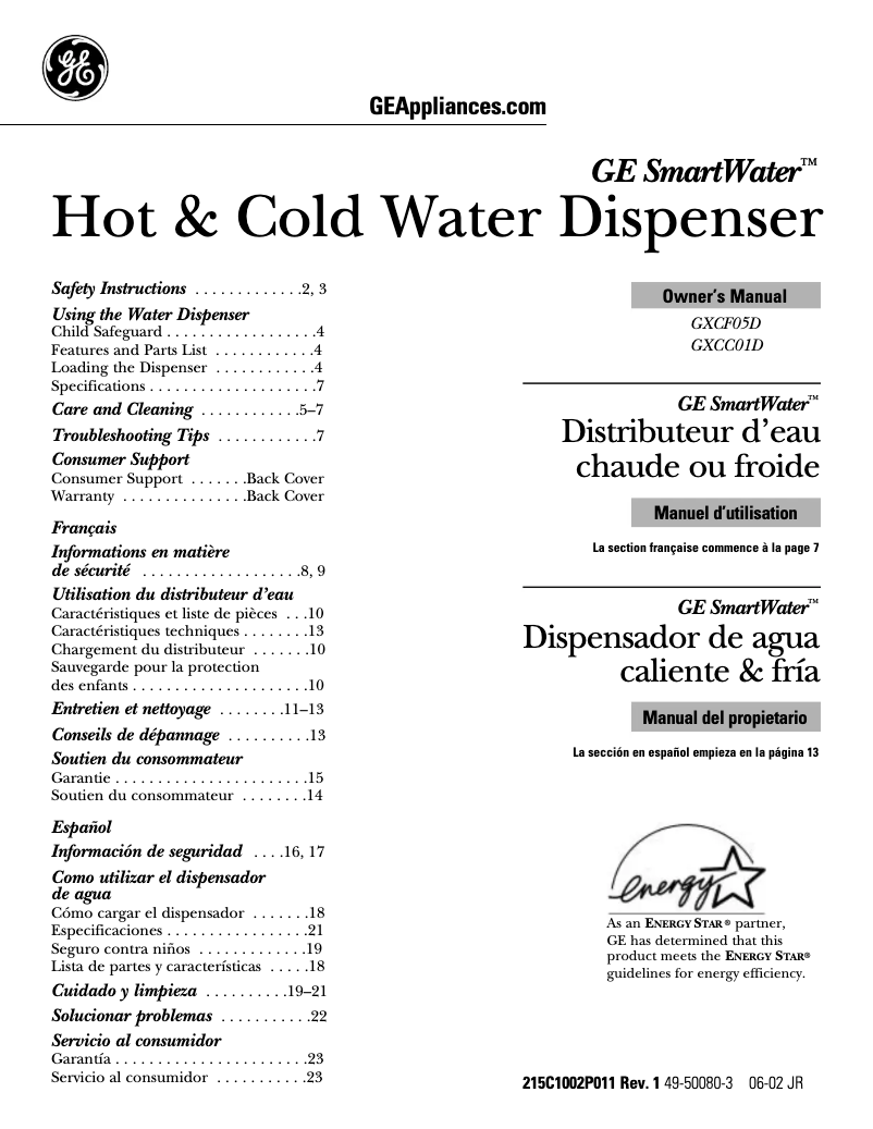 Página 1 del manual Guía de instalación GE GXCC01D