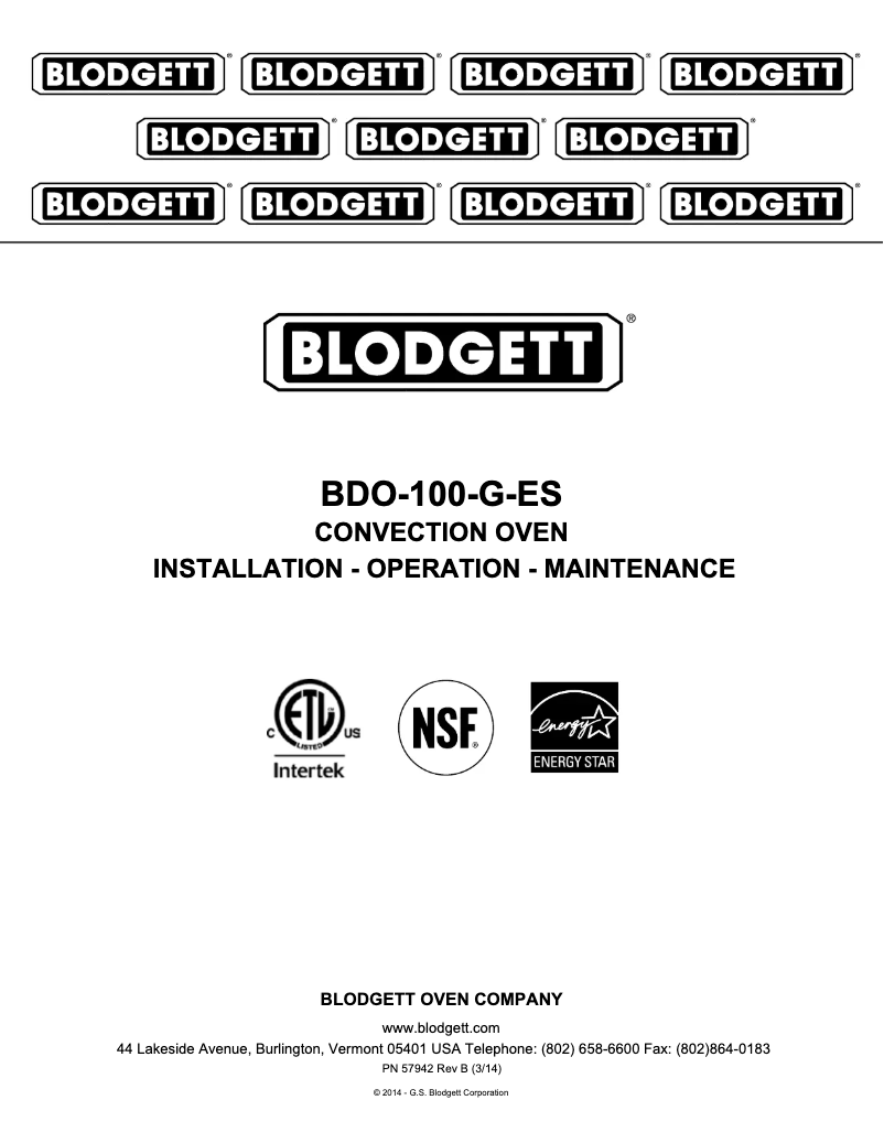 Página 1 del manual Manual de usuario Blodgett BDO-100-G-ES