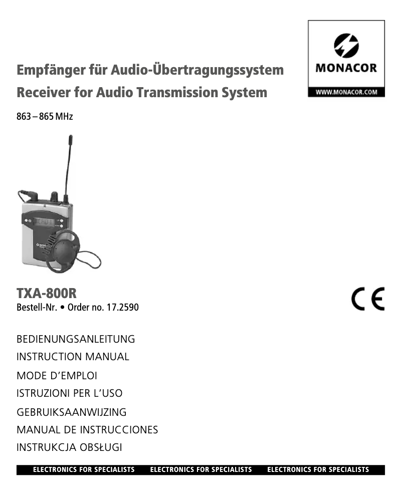 Imagen de la primera página del manual del dispositivo TXA-800R