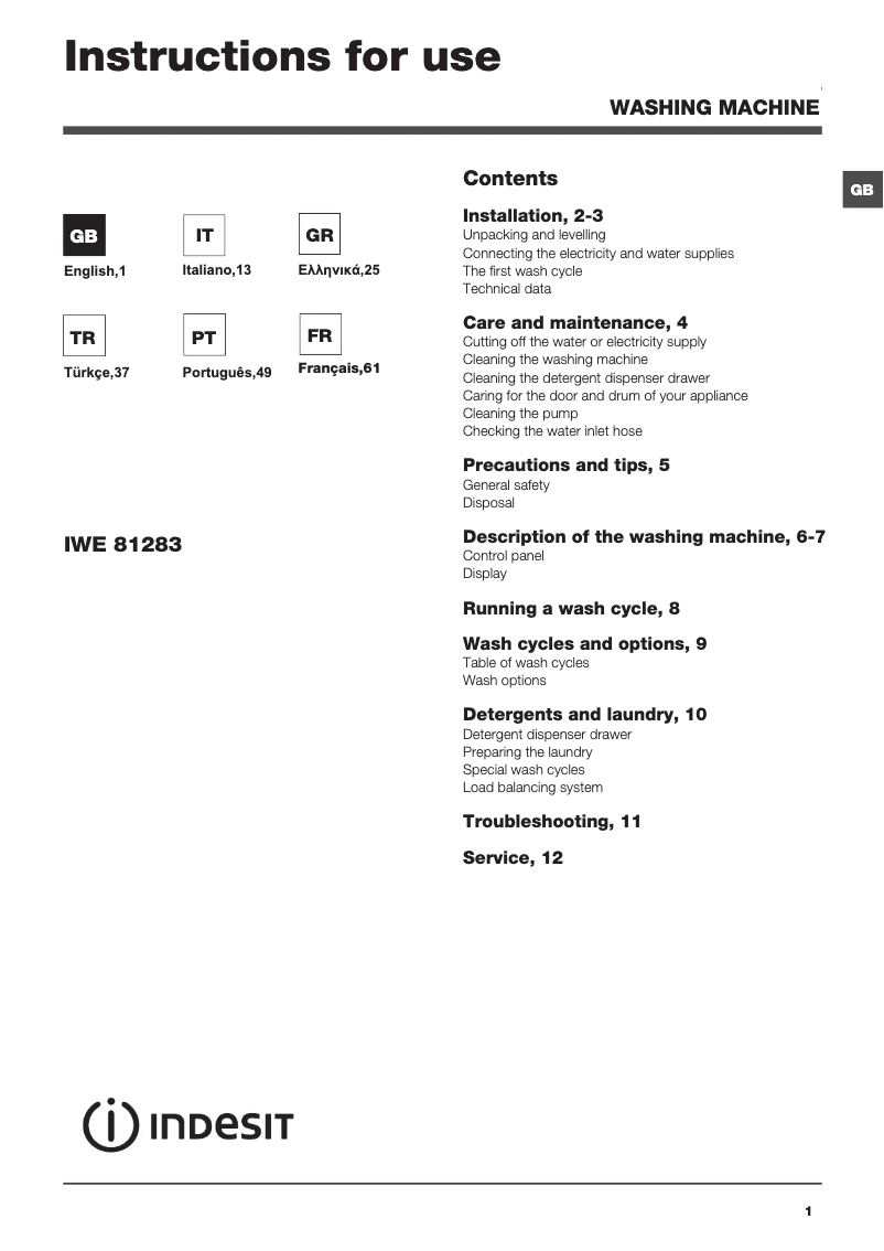 Página 1 del manual Manual de usuario Indesit IWE 81283 SL CECO EU