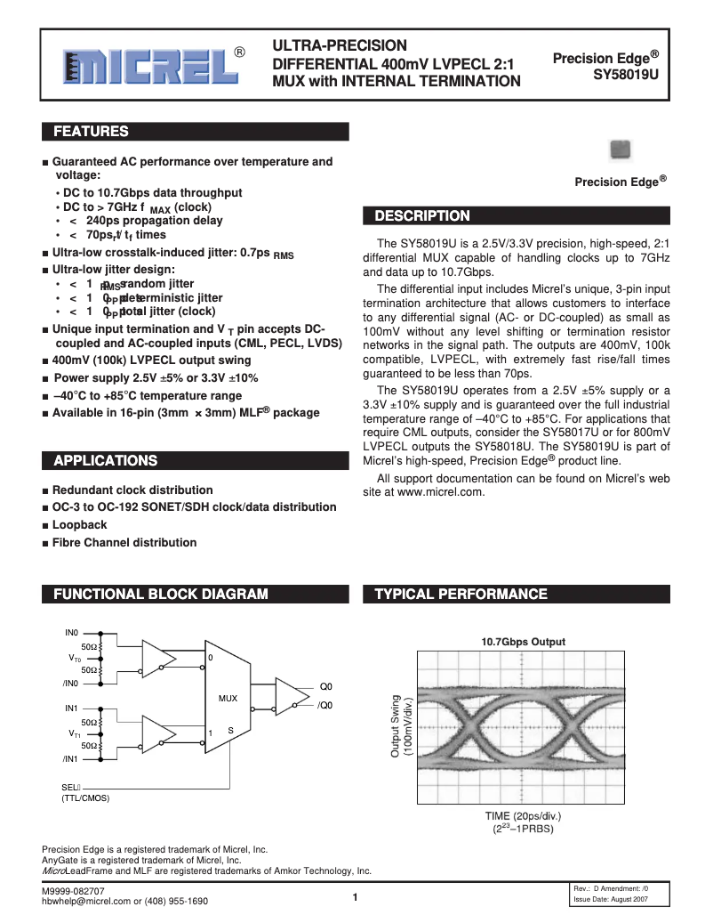 Imagen de la primera página del manual del dispositivo SY58019U