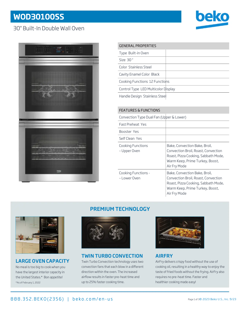 Página 1 del manual Ficha técnica Beko WOD30100SS