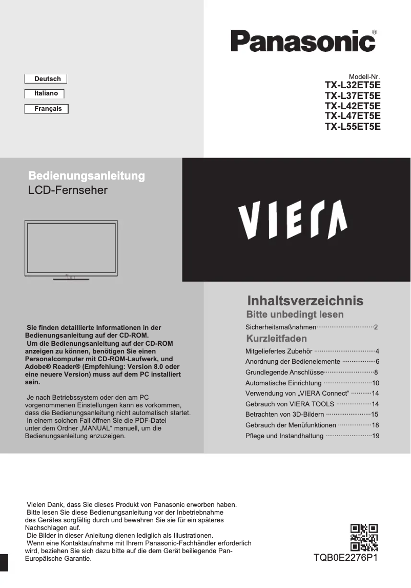 Imagen de la primera página del manual del dispositivo TX-L32ET5