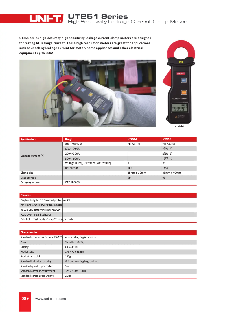 Imagen de la primera página del manual del dispositivo UT251C