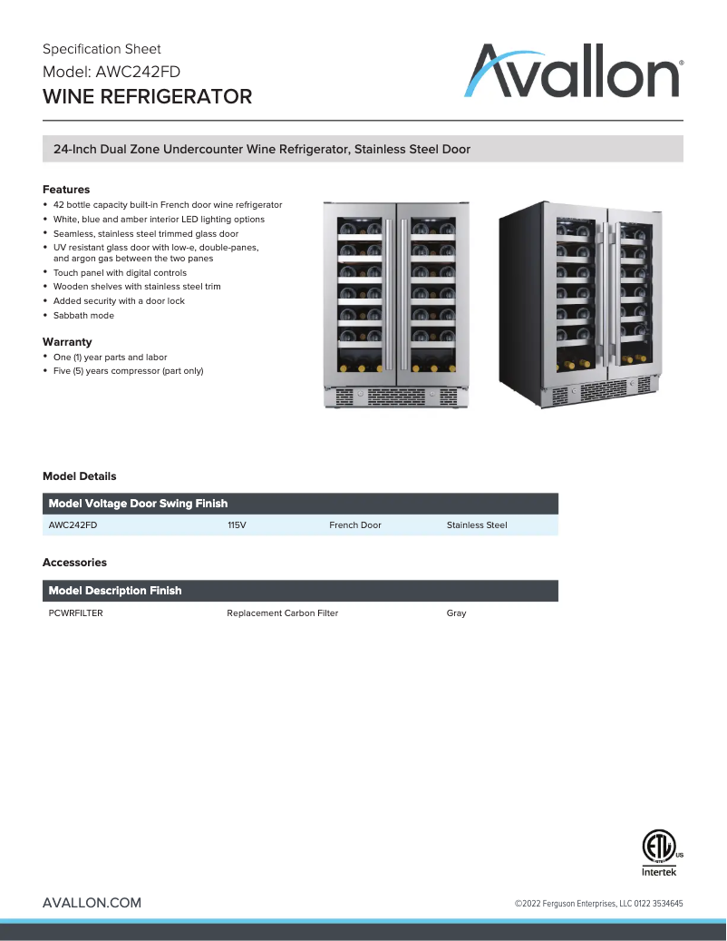 Imagen de la primera página del manual del dispositivo AWC242FD