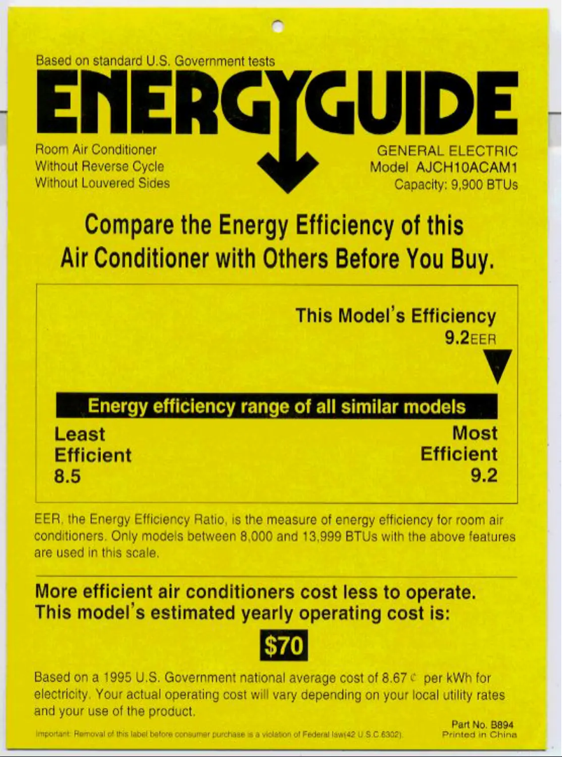 Página 1 del manual Etiqueta energética GE AJCH10AC