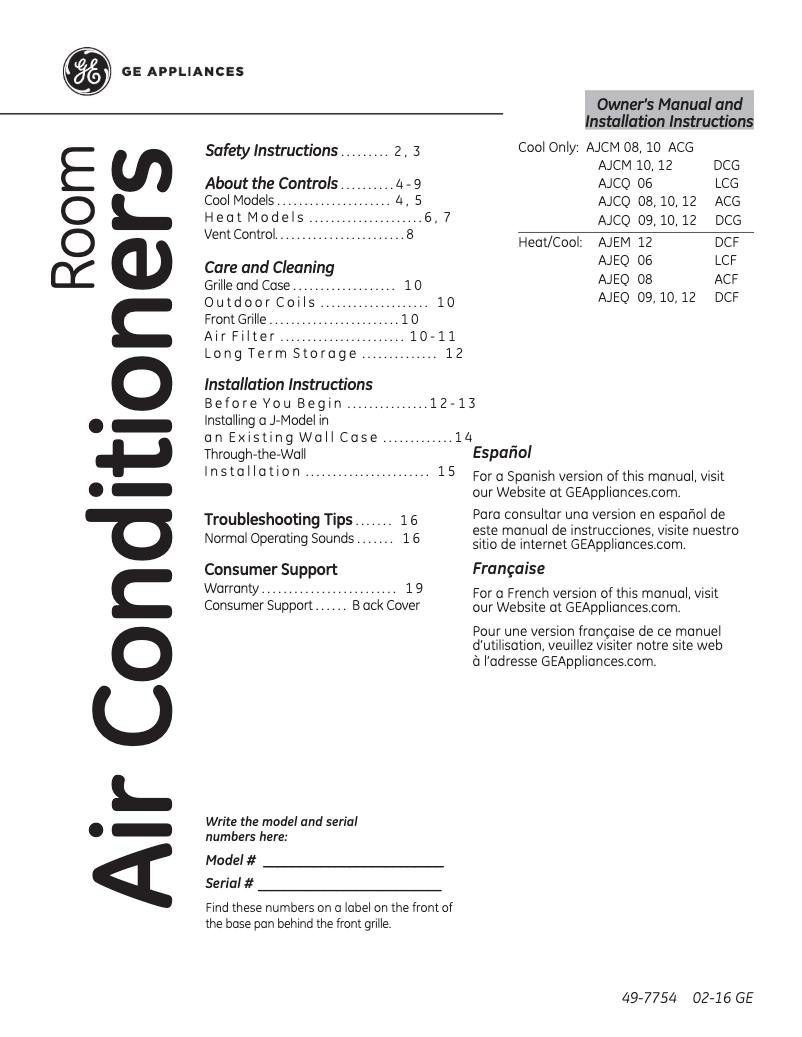 Imagen de la primera página del manual del dispositivo AJCQ10ACG