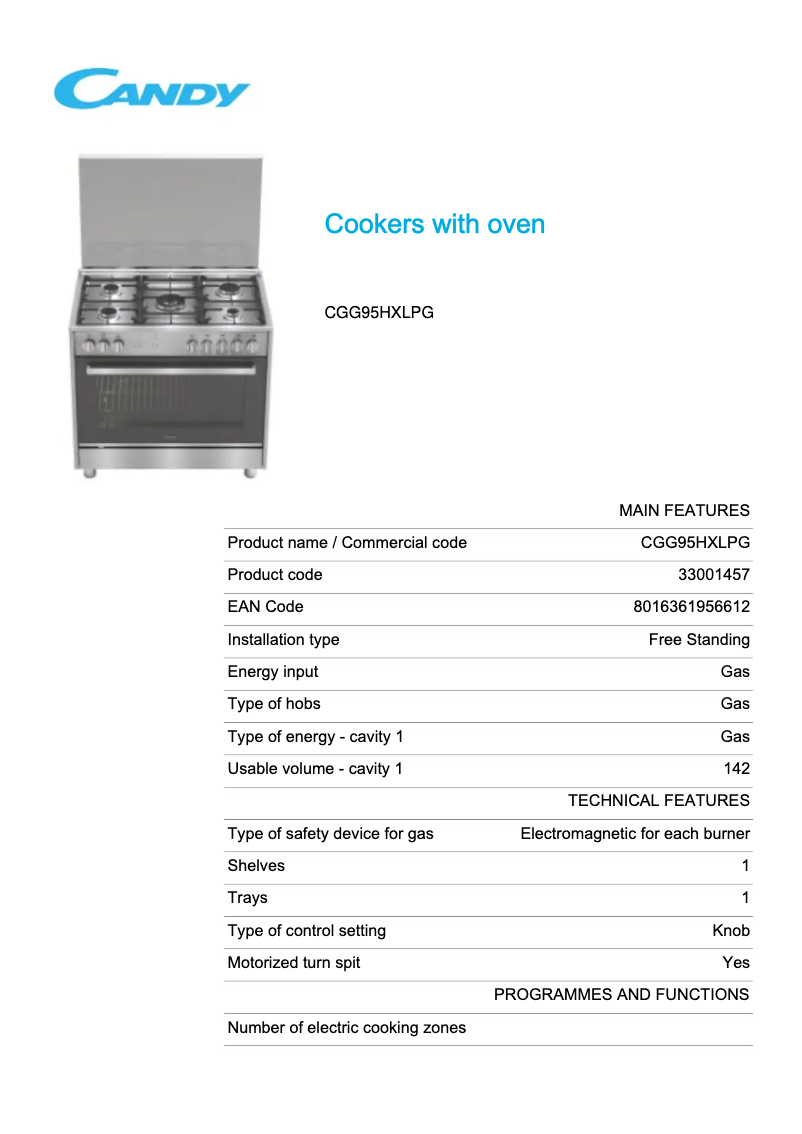 Imagen de la primera página del manual del dispositivo CGG95HXLPG