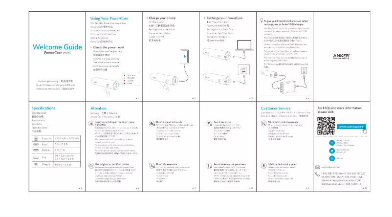 Imagen de la primera página del manual del dispositivo PowerCore Mini